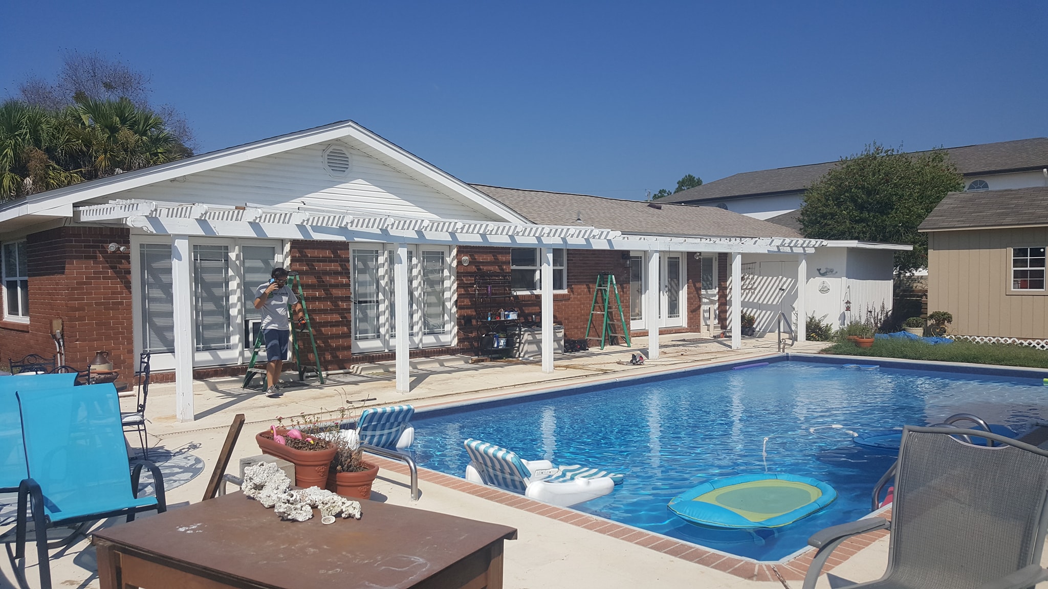 Custom aluminum patio pergola built for a Northwest Florida backyard