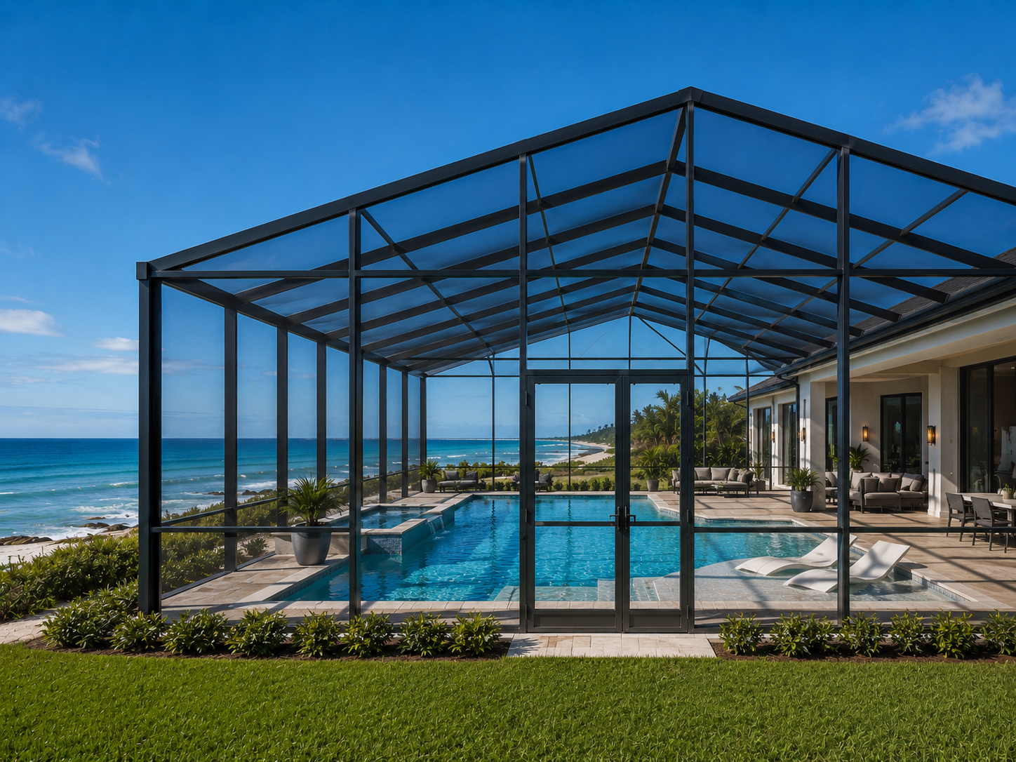 Aluminum pool enclosure built by Villane's Enclosures in Northwest Florida